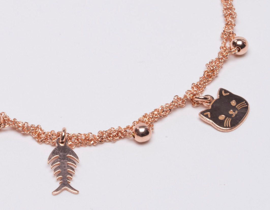 Necklace “Cat & Fishbone Charms” - 3 colors