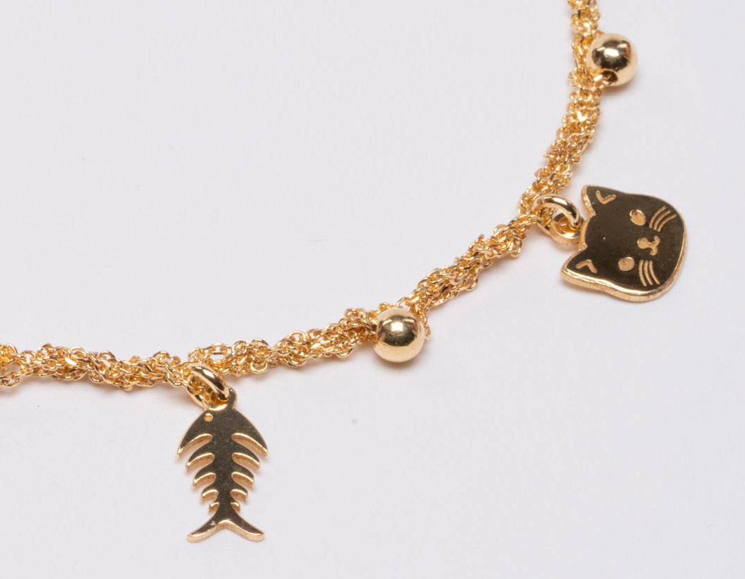 Necklace “Cat & Fishbone Charms” - 3 colors