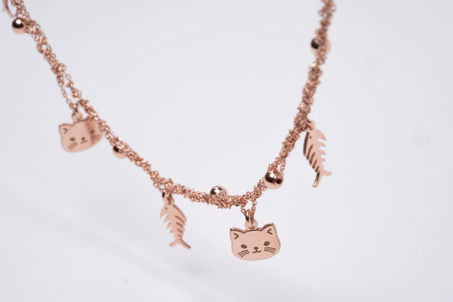 Necklace “Cat & Fishbone Charms” - 3 colors