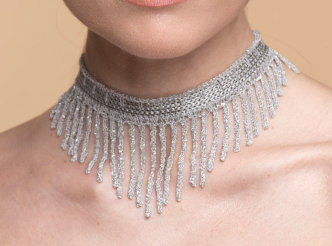 Handcrafted Silver Collar with Fringes